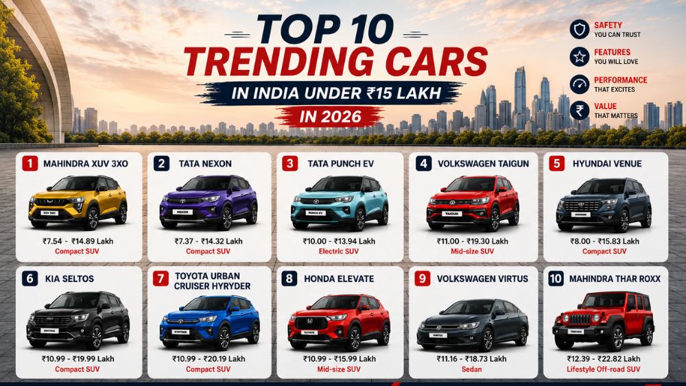 Top 10 Trending Cars in India Under ₹15 Lakh in 2026